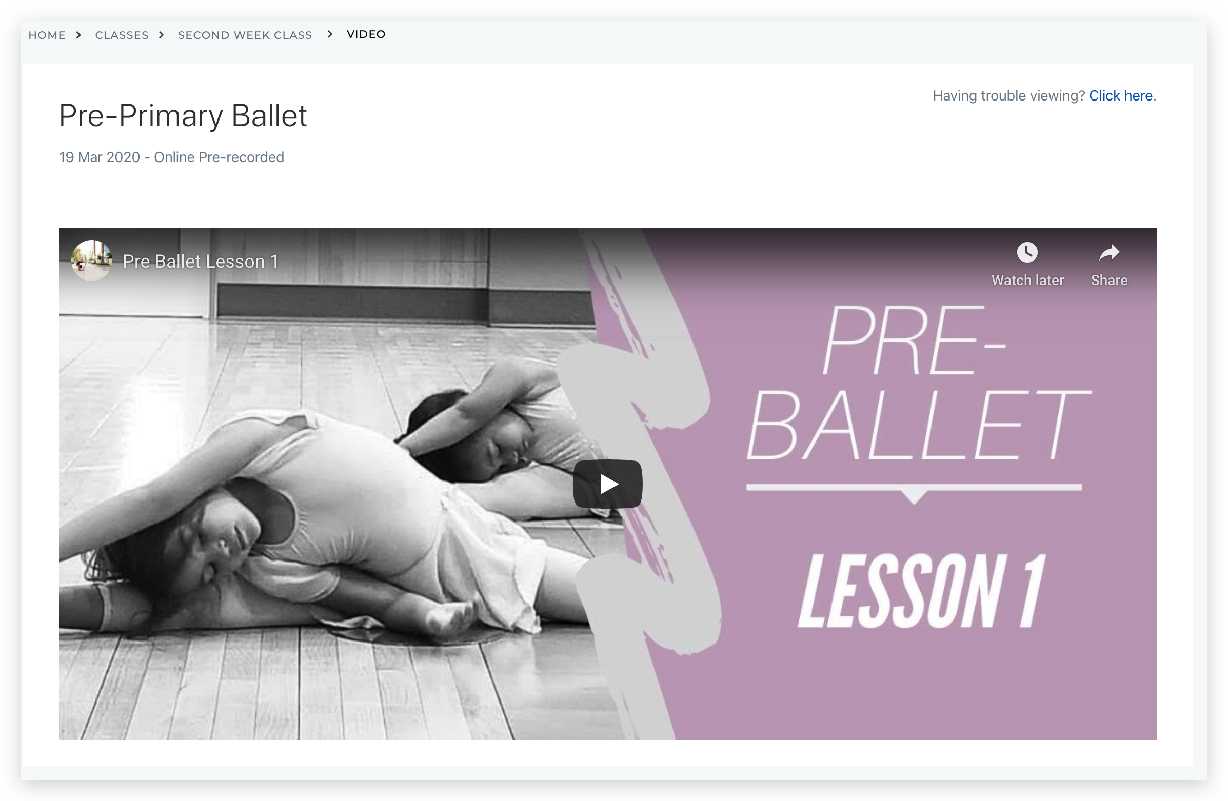 Prerecorded Ballet Lesson